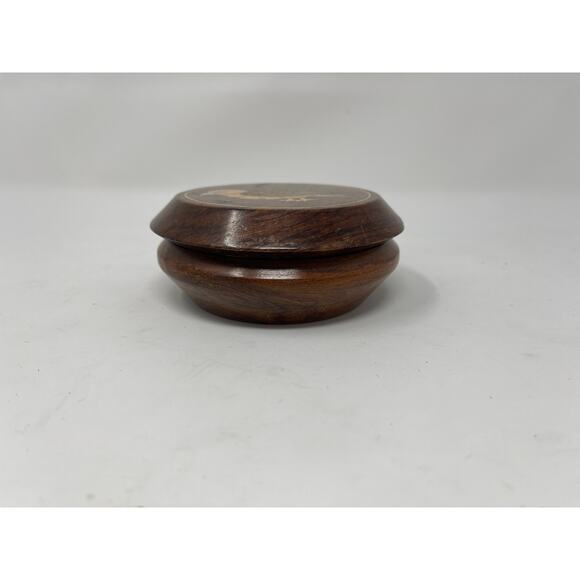 Vintage Handmade Round Wood Bird Trinket Miniature Jewelry Box - Picture 2 of 5